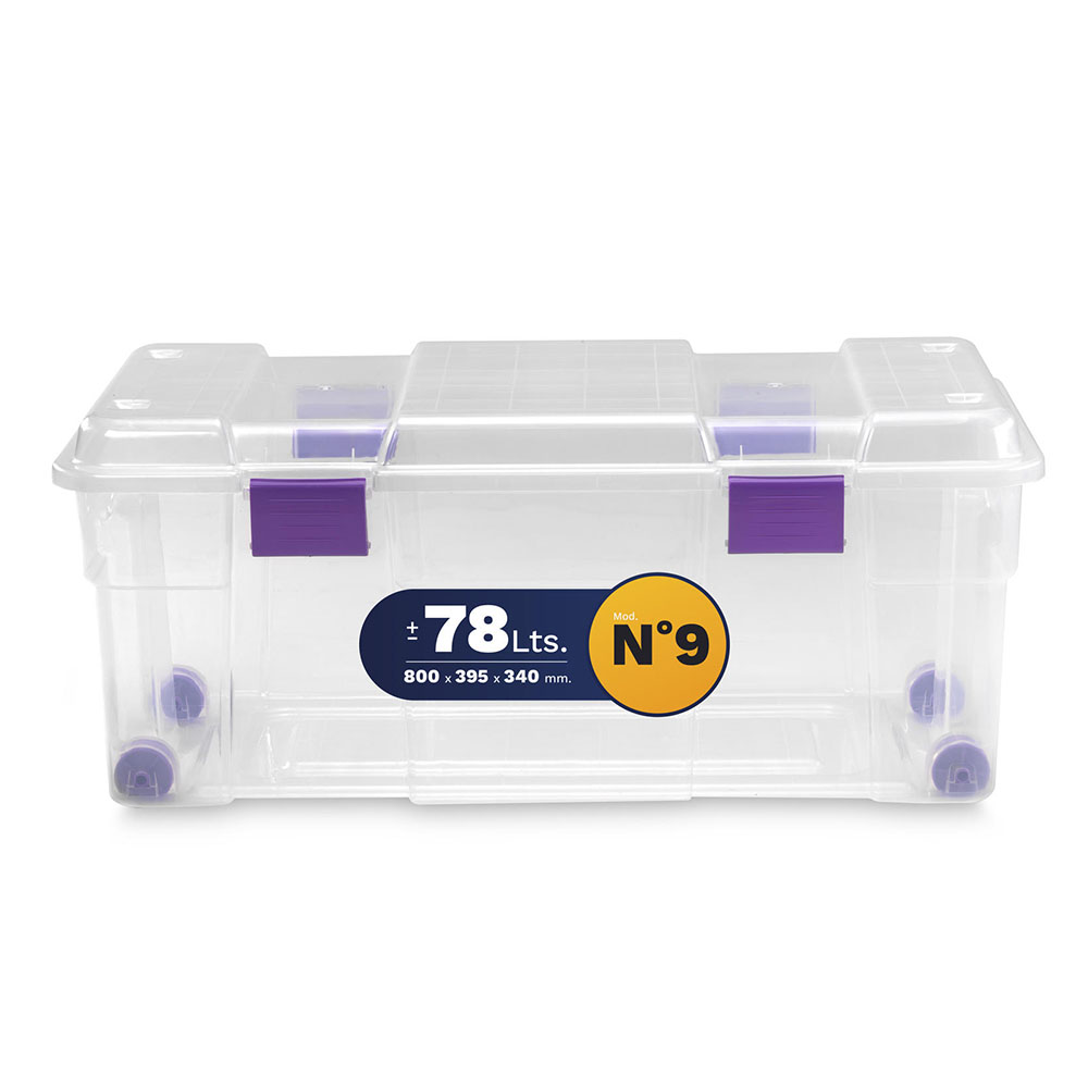Caja Plástico Almacenaje con Ruedas, Cierres y Tapa 78 Litros (1)