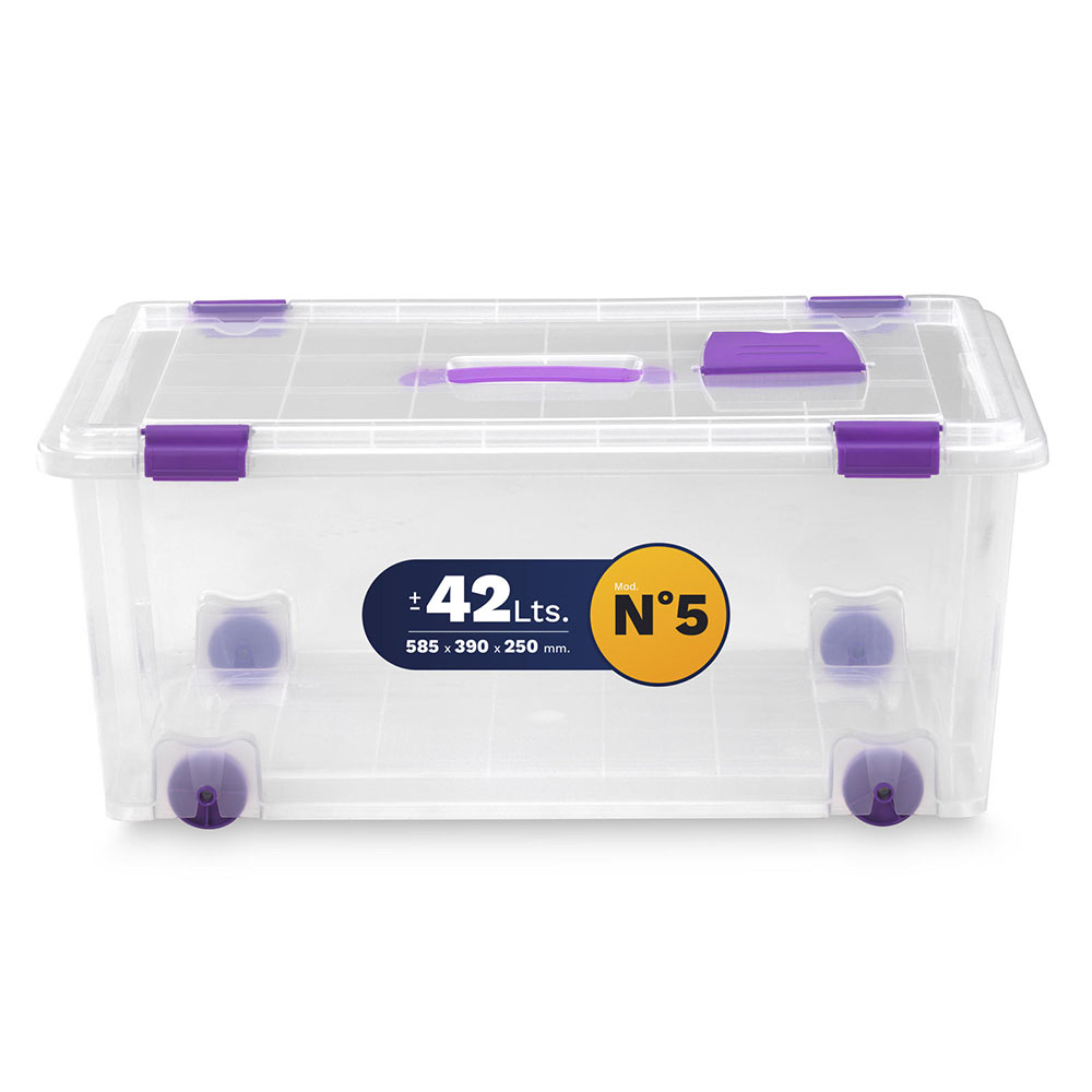 Caja de Plástico para Almacenaje con Ruedas, Cierres y Tapa – 42 Litros