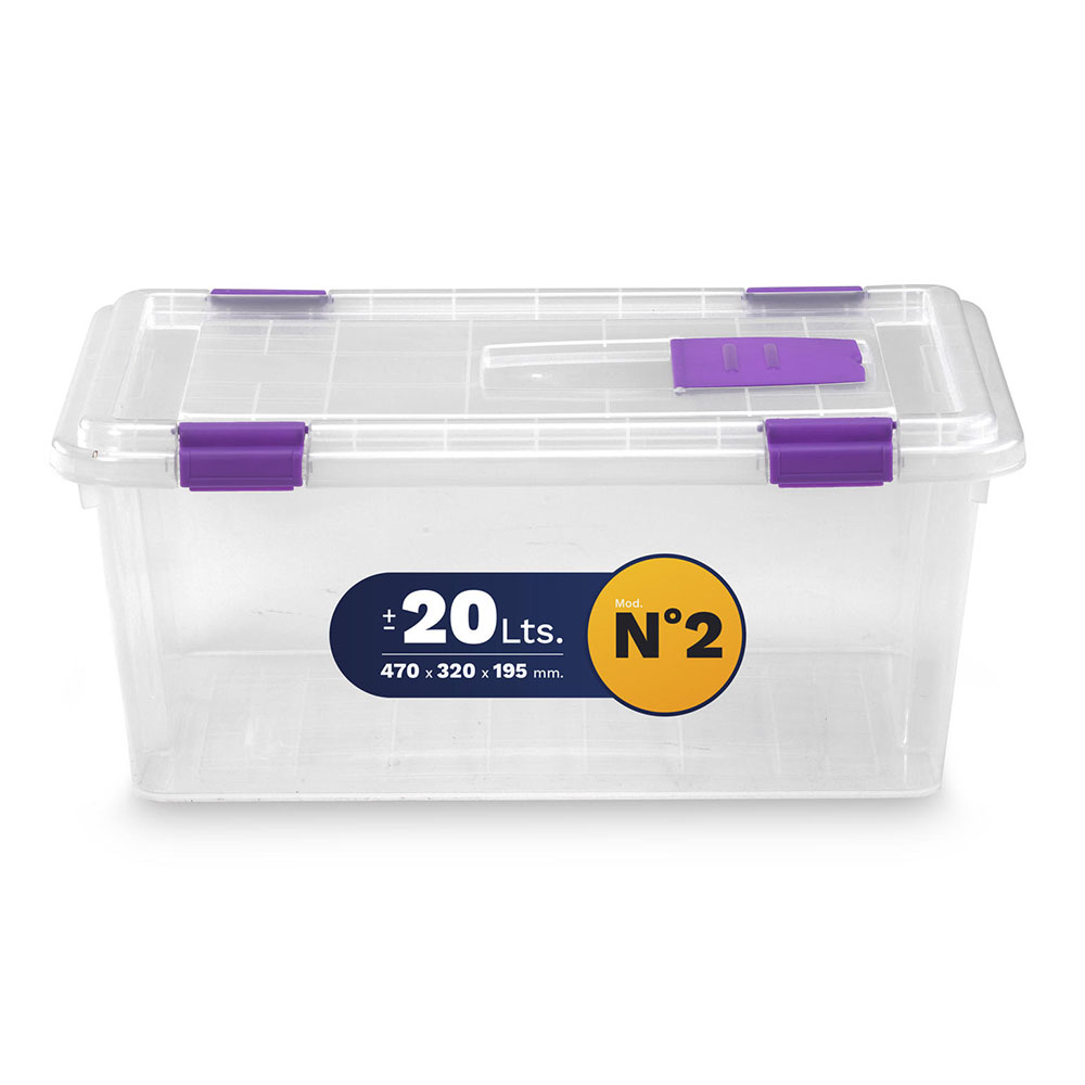 Caja de Plástico Almacenaje con Cierres y Tapa Antipolillas - 20 Litros