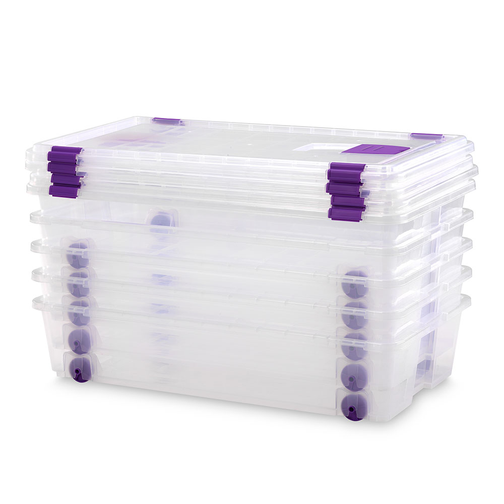 Caja de Plástico para Almacenaje con Ruedas, Cierres y Tapa – 35 Litros