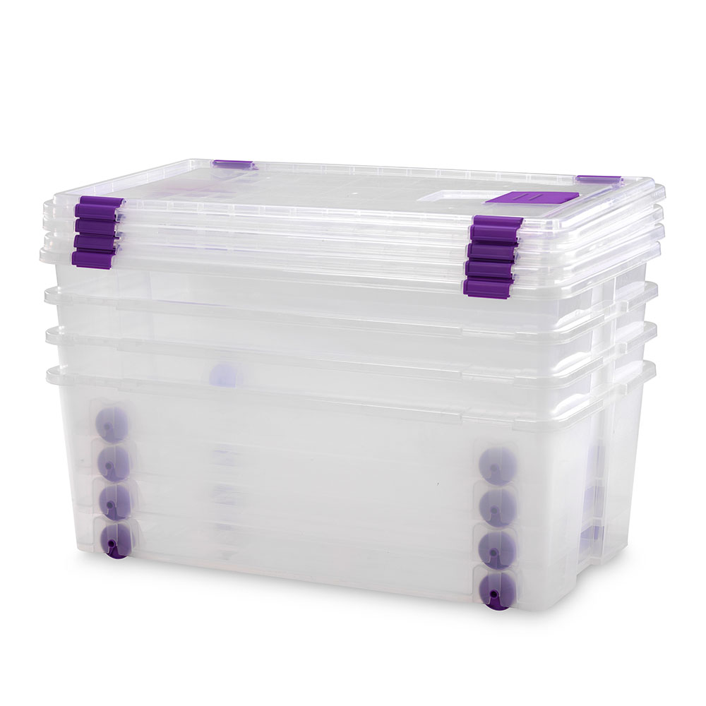 Caja de Plástico para Almacenaje con Ruedas, Cierres y Tapa – 62 Litros