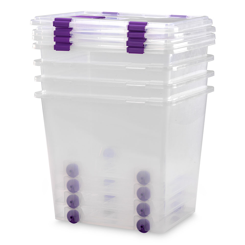 Caja de Plástico para Almacenaje con Ruedas, Cierres y Tapa