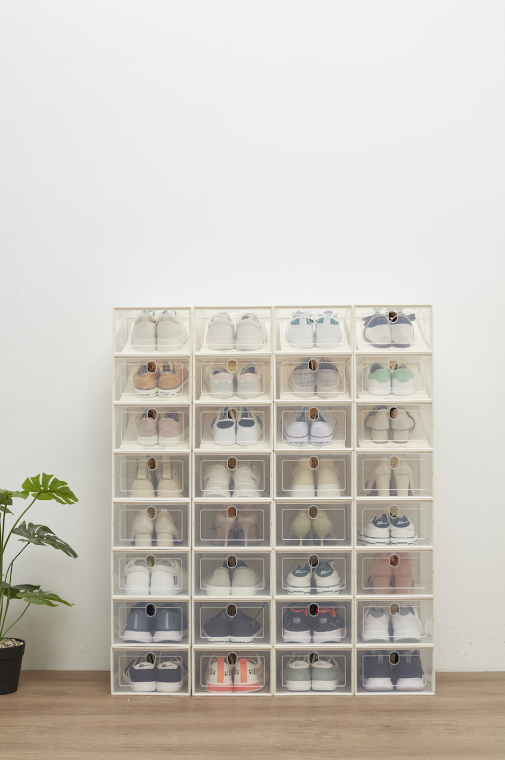  20 cajas de almacenamiento de zapatos, caja de zapatos de  plástico transparente apilable, organizador de zapatos, caja de exhibición  plegable, estante de armario, organizador de zapatos, necesidad de montar  (agujeros redondos