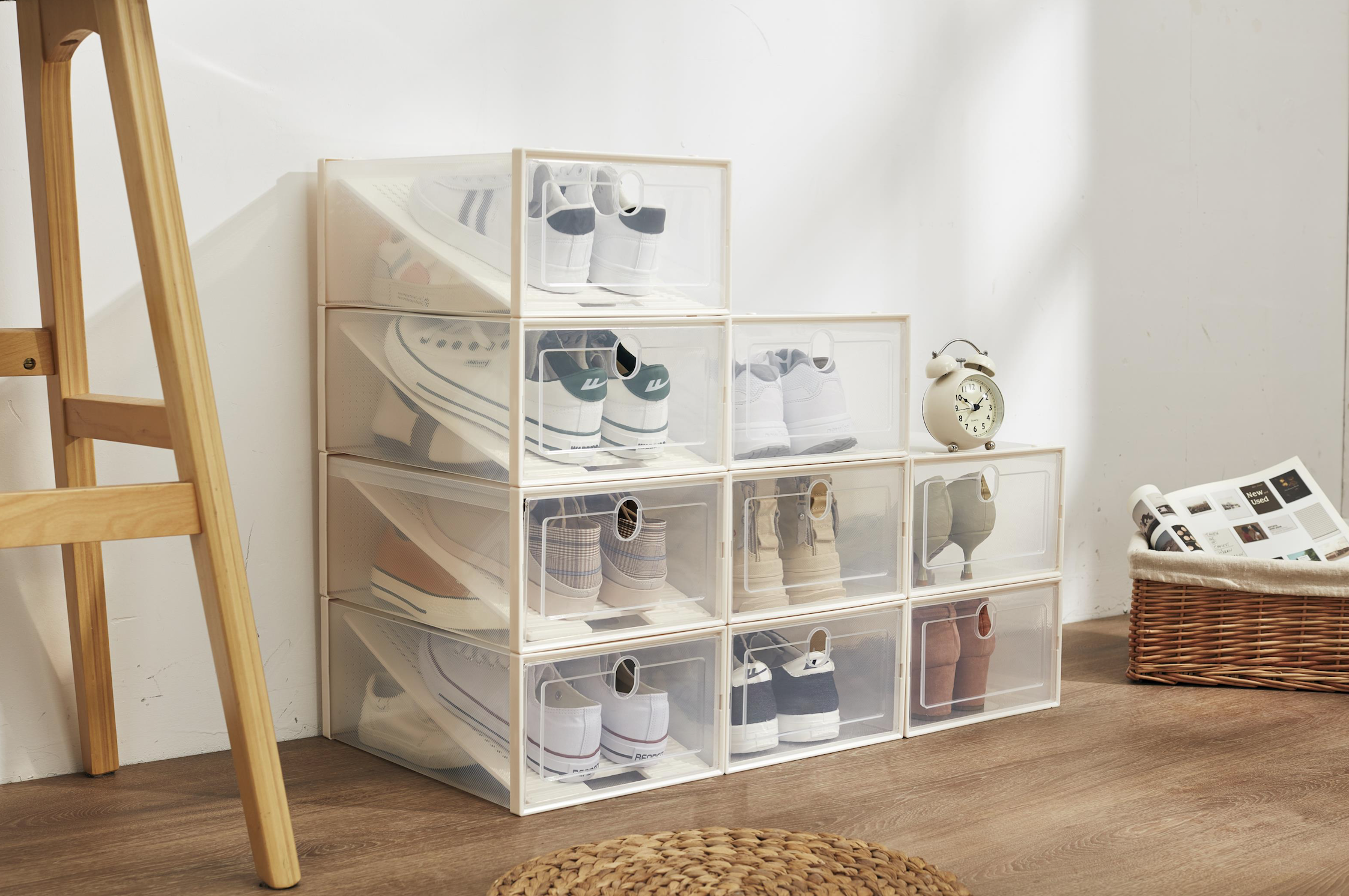 Caja para Zapatos Transparente | Cajas Organizadoras | Almacenamiento de Zapatos Plegables y Apilables | Zapatero | Cajas Almacenaje Plástico Con Separador | - COMFORT HOUSE